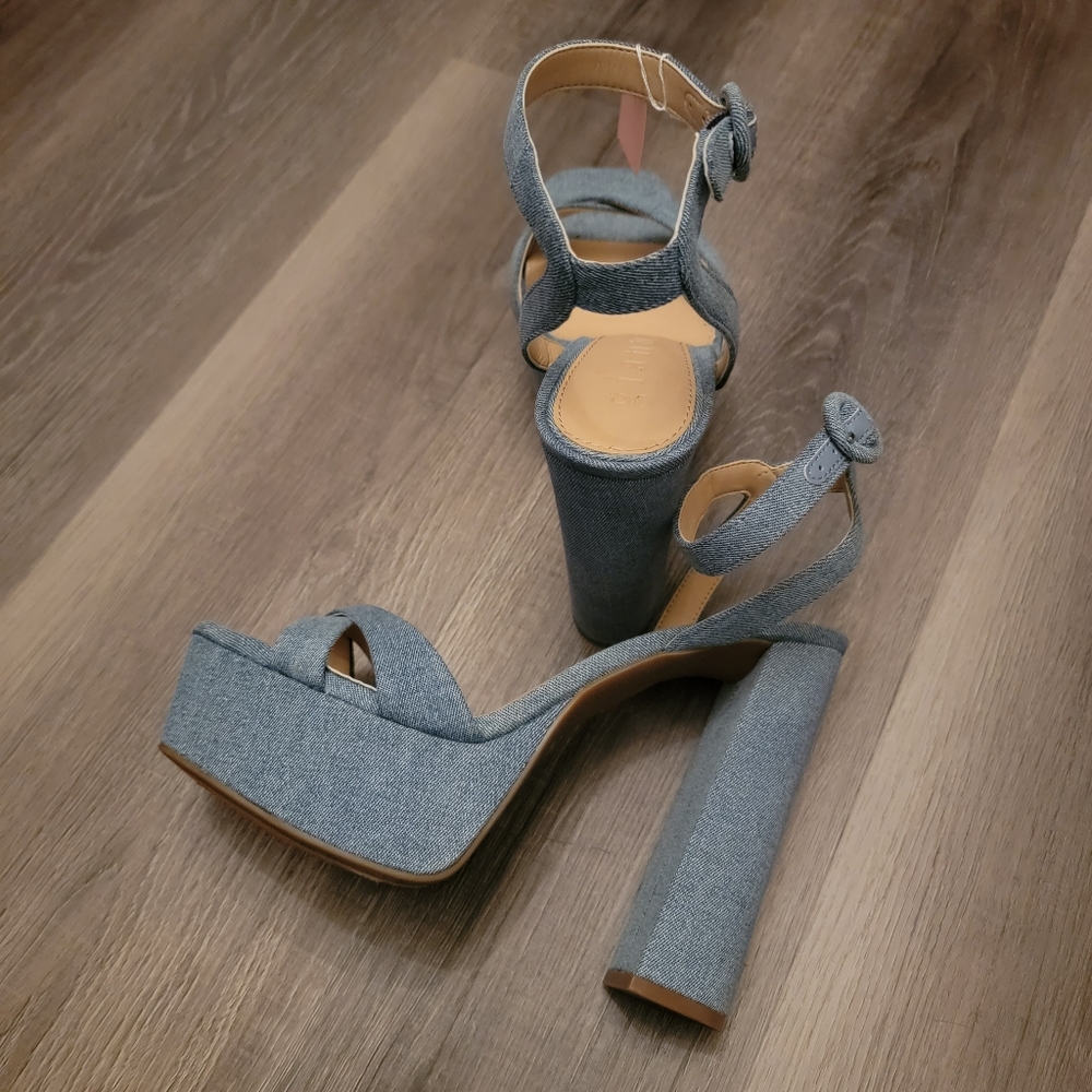 Gianni Bini Hartliye Denim Knot Ankle Strap Platform Sandals Size 9.5 - Picture 9 of 11